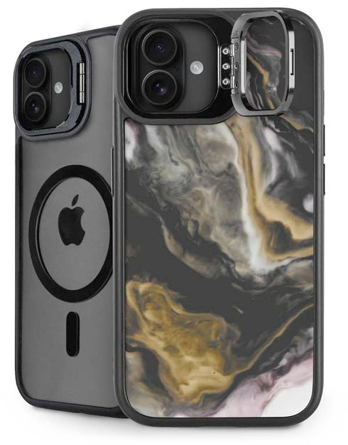 Gold Blush Marble Ink iPhone 16 Kickstand Case
