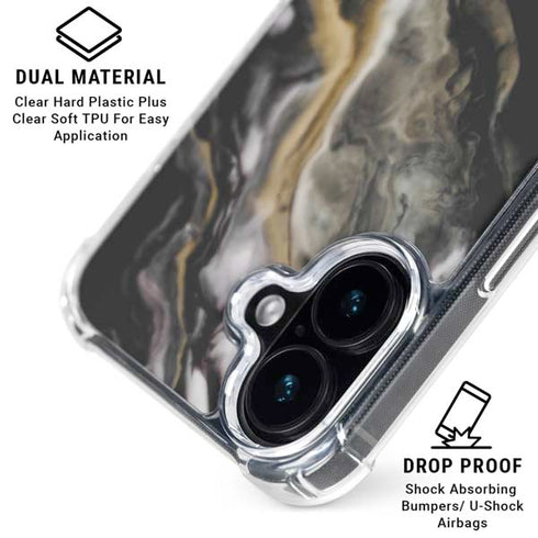 Gold Blush Marble Ink iPhone 16 Plus Clear Case