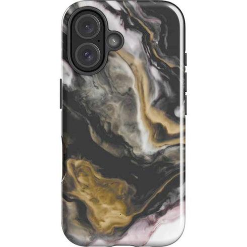 Gold Blush Marble Ink iPhone 16 Plus Impact Case