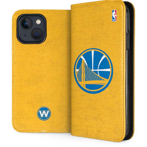 NBA Golden State Warriors Distressed iPhone 15 Plus Folio Case