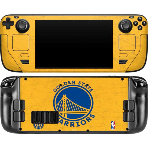 NBA Golden State Warriors Distressed Steam Deck Handheld Gaming Computer OLED Skin