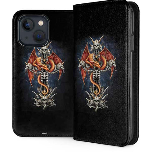 Gothic Dragon & Skull Cross by Sarah Richter iPhone 13 Folio Case