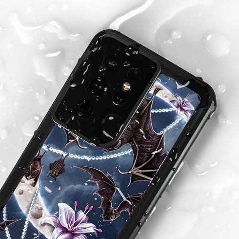 Gothic Moon with Bats and Flowers by Sarah Richter Galaxy S24 Ultra Waterproof Case