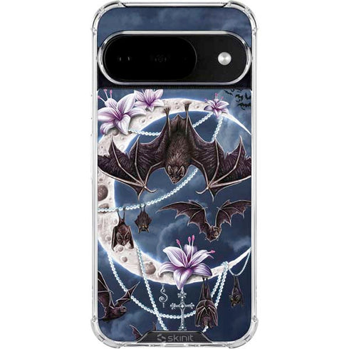 Gothic Moon with Bats and Flowers by Sarah Richter Google Pixel 10 Clear Case