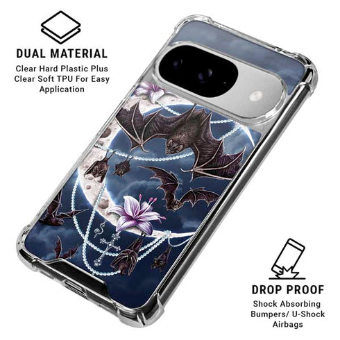Gothic Moon with Bats and Flowers by Sarah Richter Google Pixel 10 Clear Case
