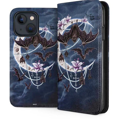 Gothic Moon with Bats and Flowers by Sarah Richter iPhone 13 Folio Case