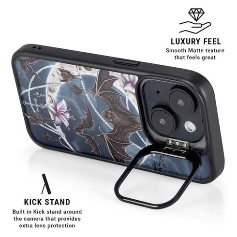 Gothic Moon with Bats and Flowers by Sarah Richter iPhone 14 Kickstand Case