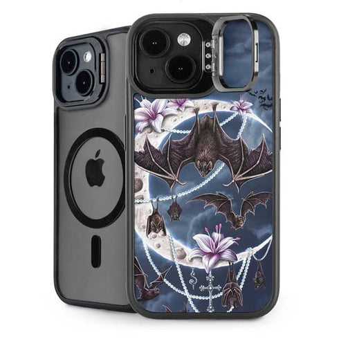 Gothic Moon with Bats and Flowers by Sarah Richter iPhone 14 Plus Kickstand Case
