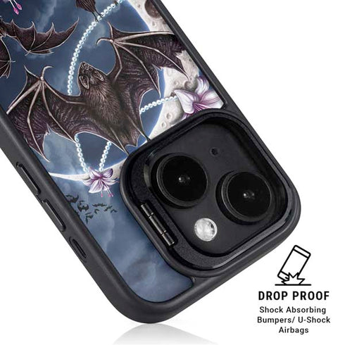Gothic Moon with Bats and Flowers by Sarah Richter iPhone 14 Plus Kickstand Case