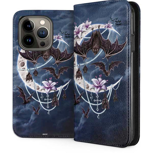 Gothic Moon with Bats and Flowers by Sarah Richter iPhone 14 Pro Folio Case