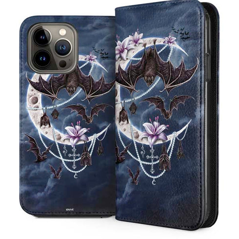 Gothic Moon with Bats and Flowers by Sarah Richter iPhone 14 Pro Max Folio Case