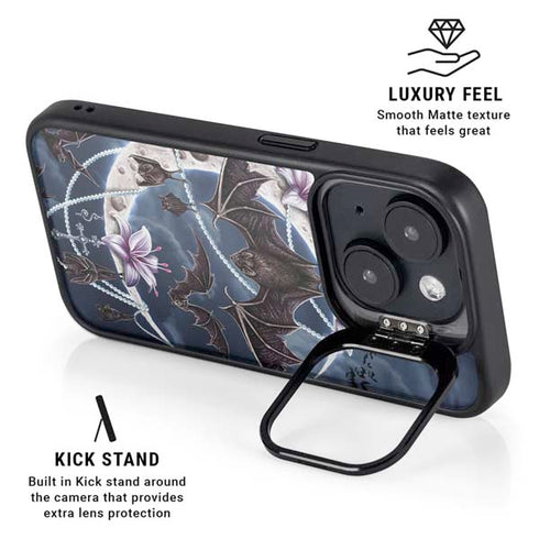 Gothic Moon with Bats and Flowers by Sarah Richter iPhone 15 Kickstand Case