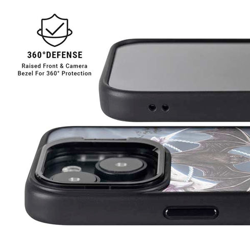 Gothic Moon with Bats and Flowers by Sarah Richter iPhone 15 Plus Kickstand Case