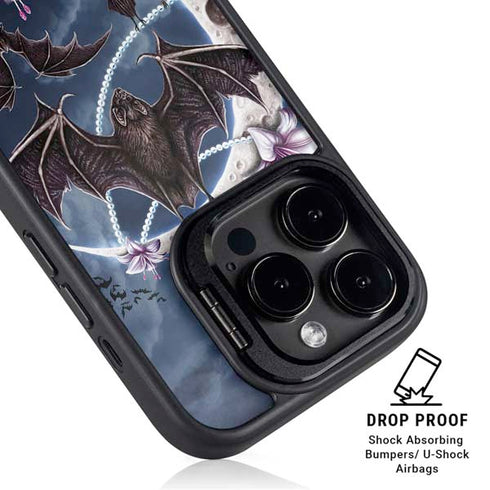 Gothic Moon with Bats and Flowers by Sarah Richter iPhone 15 Pro Kickstand Case