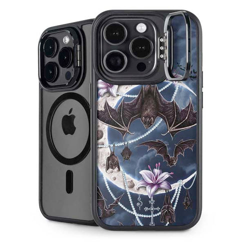 Gothic Moon with Bats and Flowers by Sarah Richter iPhone 15 Pro Max Kickstand Case