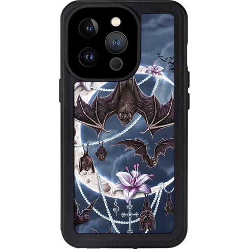 Gothic Moon with Bats and Flowers by Sarah Richter iPhone 15 Pro Waterproof Case