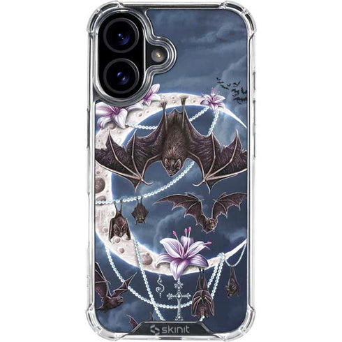 Gothic Moon with Bats and Flowers by Sarah Richter iPhone 16 Plus Clear Case