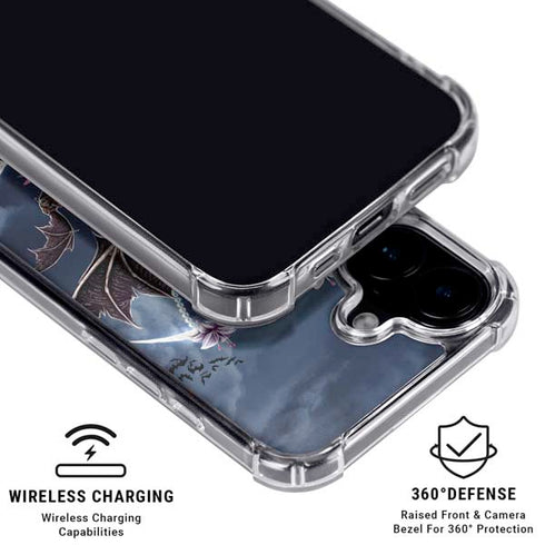 Gothic Moon with Bats and Flowers by Sarah Richter iPhone 16 Plus Clear Case