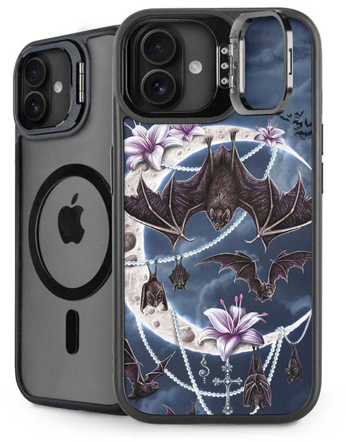 Gothic Moon with Bats and Flowers by Sarah Richter iPhone 16 Plus Kickstand Case