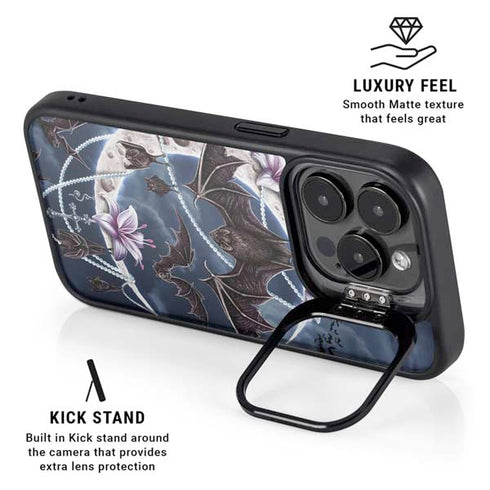 Gothic Moon with Bats and Flowers by Sarah Richter iPhone 16 Pro Kickstand Case