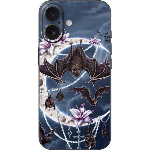 Gothic Moon with Bats and Flowers by Sarah Richter iPhone 16 Skin