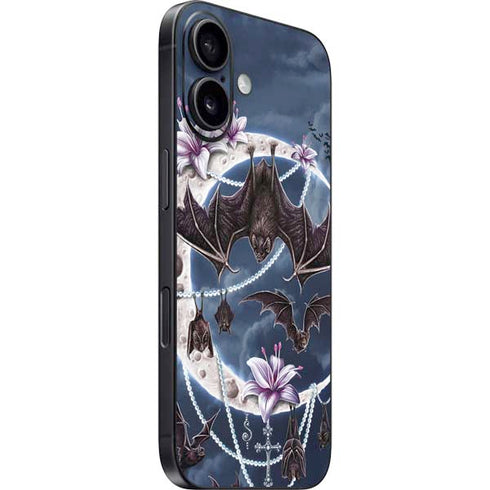 Gothic Moon with Bats and Flowers by Sarah Richter iPhone 16 Skin