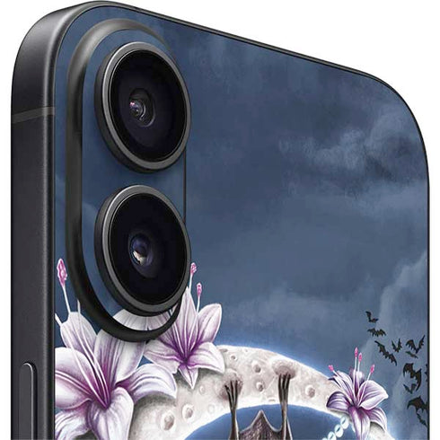 Gothic Moon with Bats and Flowers by Sarah Richter iPhone 16 Skin