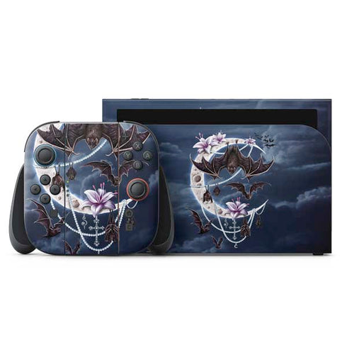 Gothic Moon with Bats and Flowers by Sarah Richter Nintendo Skins