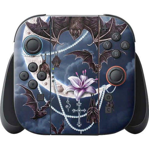 Gothic Moon with Bats and Flowers by Sarah Richter Nintendo Skins