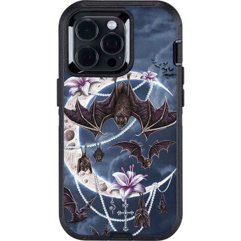 Gothic Moon with Bats and Flowers by Sarah Richter Otterbox Defender iPhone Skin