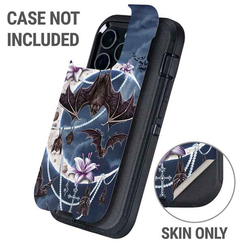 Gothic Moon with Bats and Flowers by Sarah Richter Otterbox Defender iPhone Skin