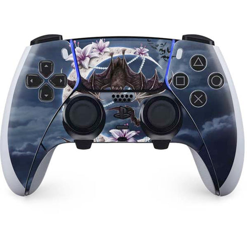 Gothic Moon with Bats and Flowers by Sarah Richter PS5 DualSense Edge Pro Controller Skin