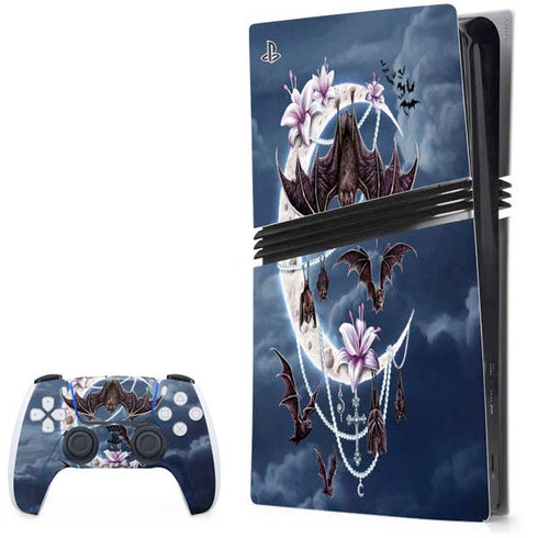 Gothic Moon with Bats and Flowers by Sarah Richter PS5 Pro Bundle Skin