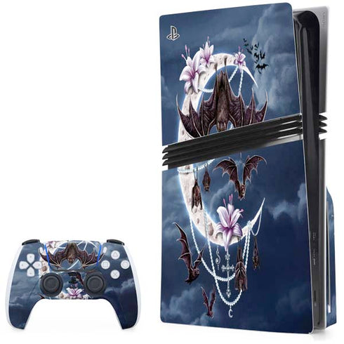 Gothic Moon with Bats and Flowers by Sarah Richter PS5 Pro Disk Bundle Skin