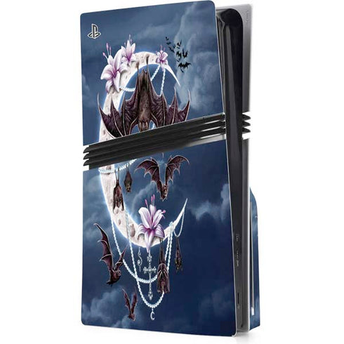 Gothic Moon with Bats and Flowers by Sarah Richter PS5 Pro Disk Console Skin