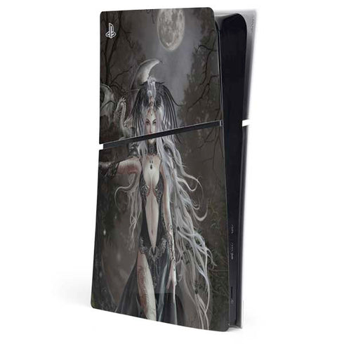 Gothic Princess with Silver Dragon by Nene Thomas PS5 Slim Digital Edition Console Skin