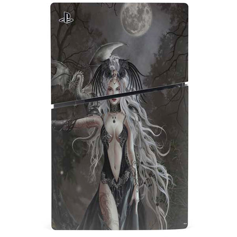 Gothic Princess with Silver Dragon by Nene Thomas PS5 Slim Digital Edition Console Skin