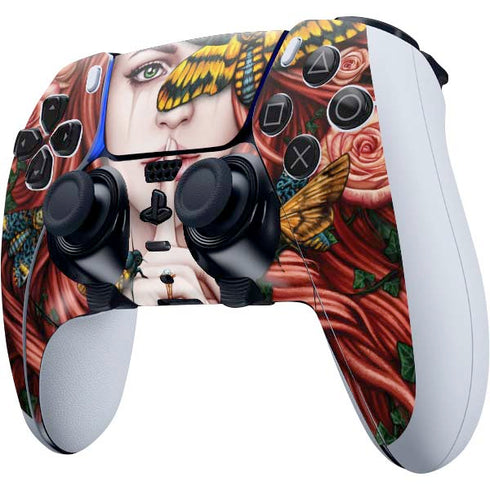 Gothic Woman and Death Moth Butterflies by Sarah Richter PS5 DualSense Edge Pro Controller Skin