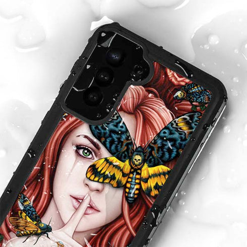 Gothic Woman and Death Moth Butterflies by Sarah Richter Galaxy S24 Plus Waterproof Case