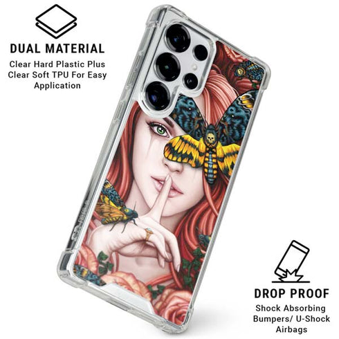 Gothic Woman and Death Moth Butterflies by Sarah Richter Galaxy S25 Ultra Clear Case