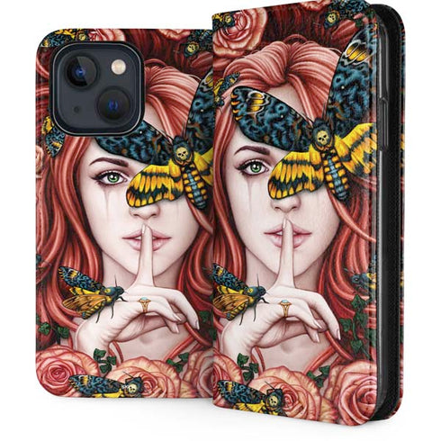 Gothic Woman and Death Moth Butterflies by Sarah Richter iPhone 13 Folio Case