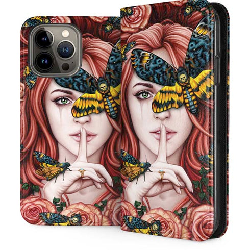 Gothic Woman and Death Moth Butterflies by Sarah Richter iPhone 13 Pro Max Folio Case