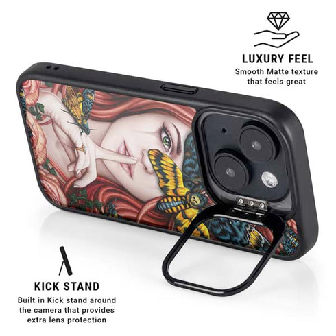 Gothic Woman and Death Moth Butterflies by Sarah Richter iPhone 14 Kickstand Case