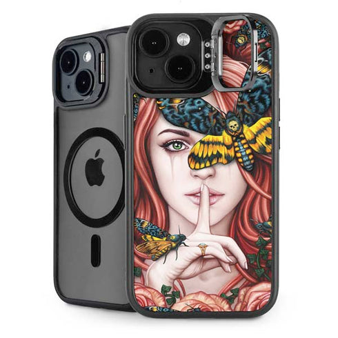 Gothic Woman and Death Moth Butterflies by Sarah Richter iPhone 14 Plus Kickstand Case