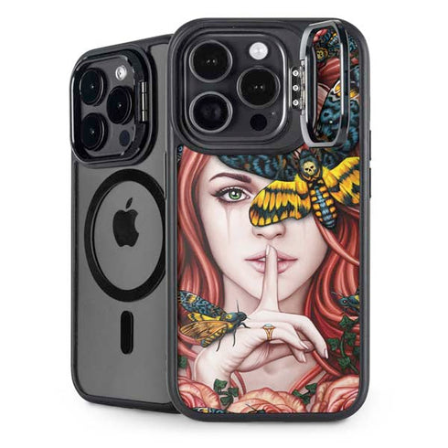 Gothic Woman and Death Moth Butterflies by Sarah Richter iPhone 14 Pro Kickstand Case