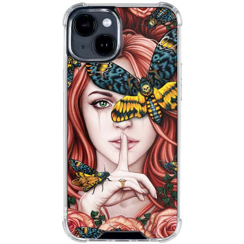 Gothic Woman and Death Moth Butterflies by Sarah Richter iPhone 15 Clear Case