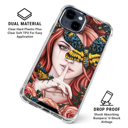 Gothic Woman and Death Moth Butterflies by Sarah Richter iPhone 15 Clear Case