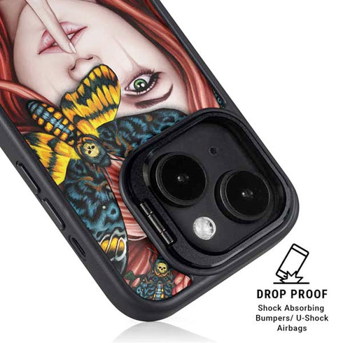 Gothic Woman and Death Moth Butterflies by Sarah Richter iPhone 15 Kickstand Case