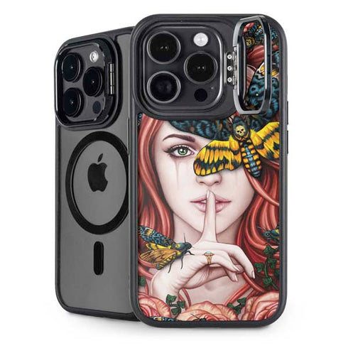 Gothic Woman and Death Moth Butterflies by Sarah Richter iPhone 15 Pro Max Kickstand Case