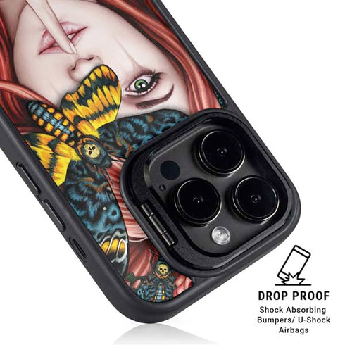 Gothic Woman and Death Moth Butterflies by Sarah Richter iPhone 15 Pro Max Kickstand Case